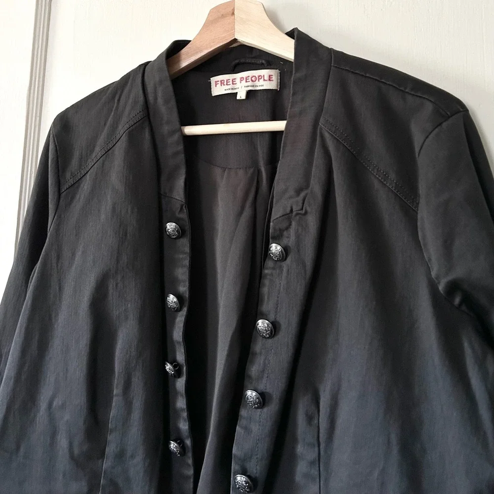 NWT Free People Ruffles Romance Military Jacket Washed Black L Trendy Festival